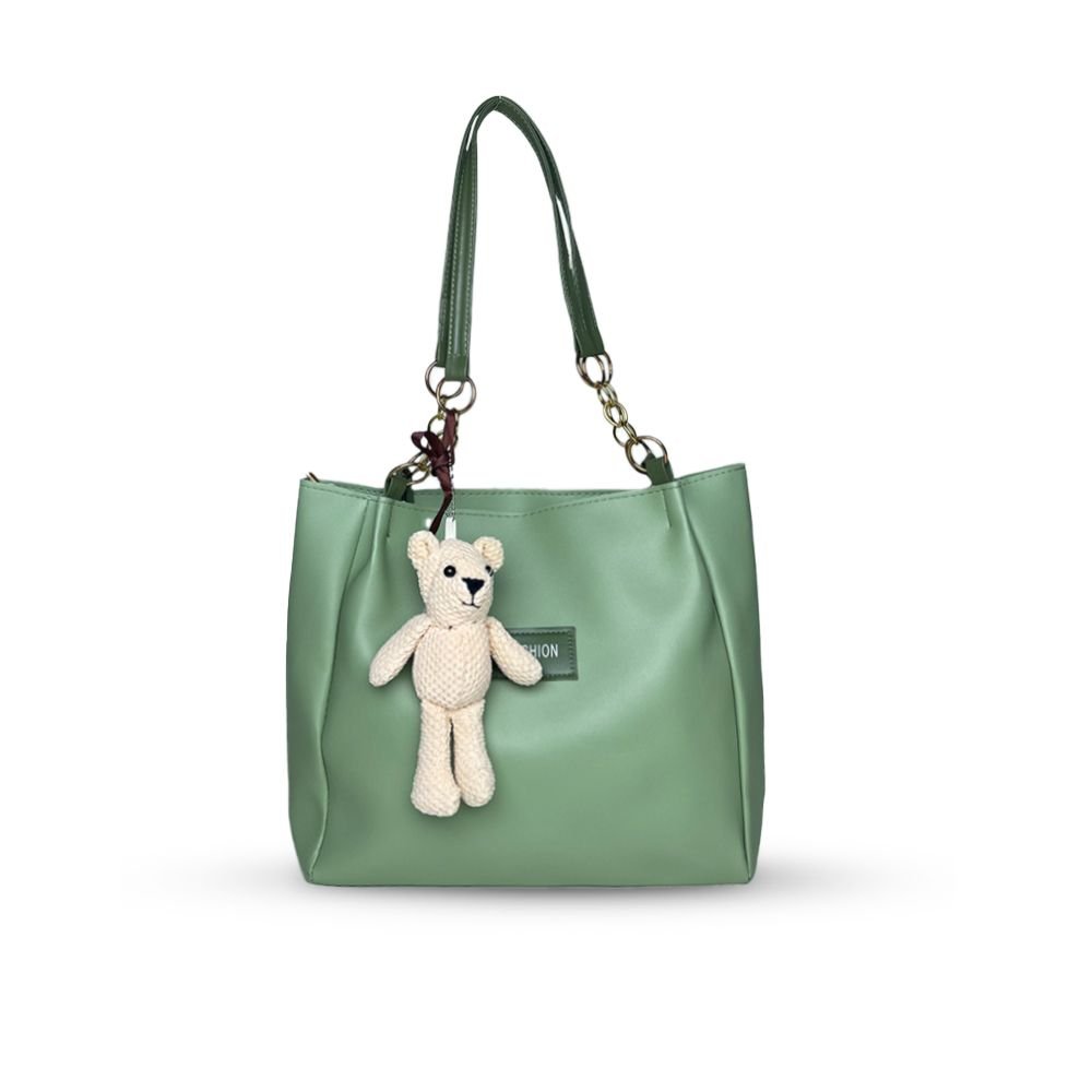 Olive Tote Bag with Teddy Charm