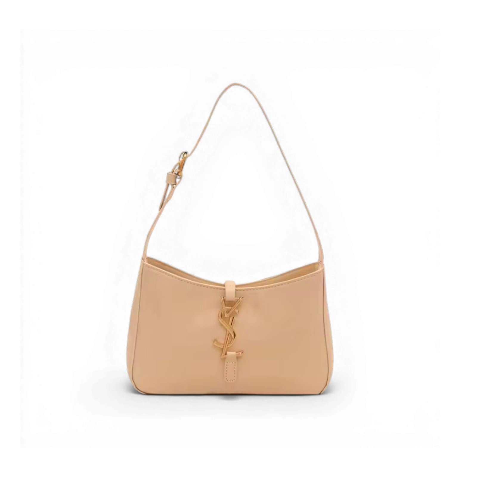 Luxury Glossy Off White Shoulder Bag with Gold Detail